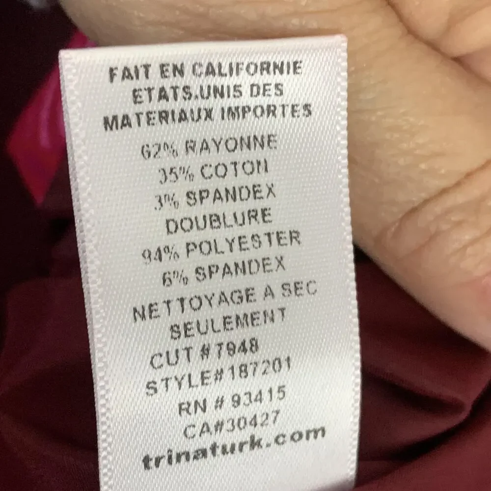 Trina Turk Skirt Set Womens Top 6 Skirt 4 Burgundy Pink Floral Pencil Made USA
